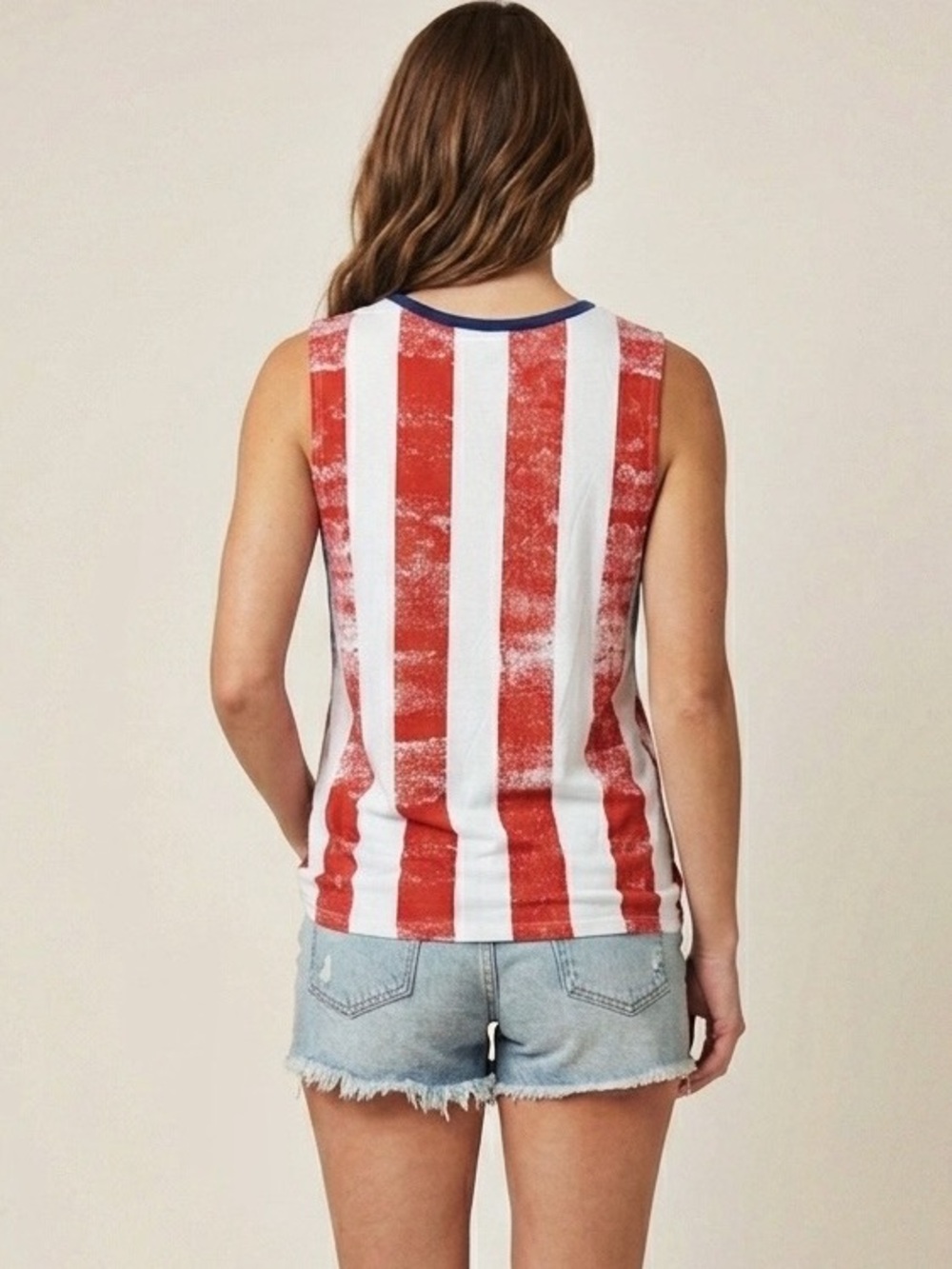 American Flag Stars & Stripes Distressed Muscle Tank Top Made in USA - Picture 4 of 7